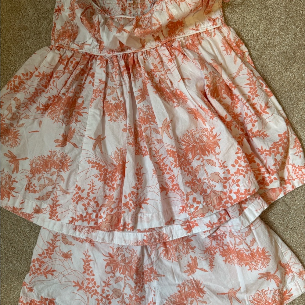 Piyama two piece babydoll pj set in coral toile cotton